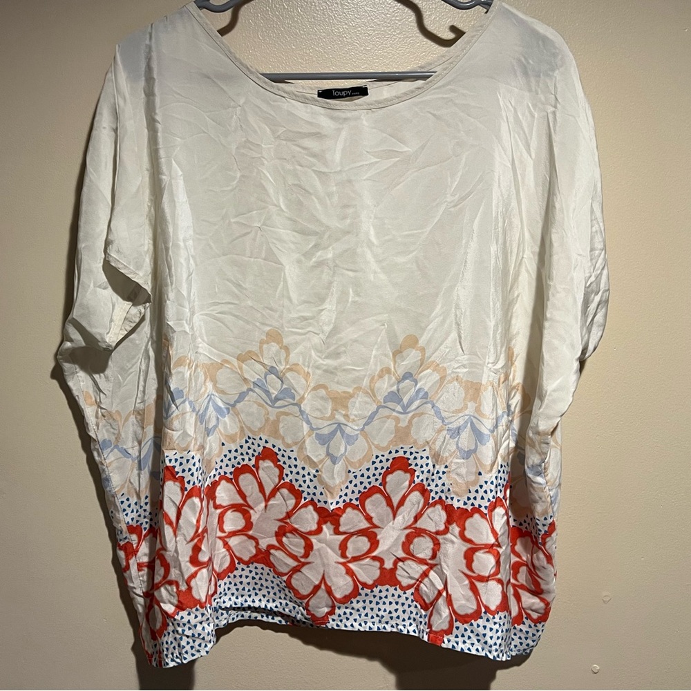 Toupy Paris 100% silk blouse womens boxy one size